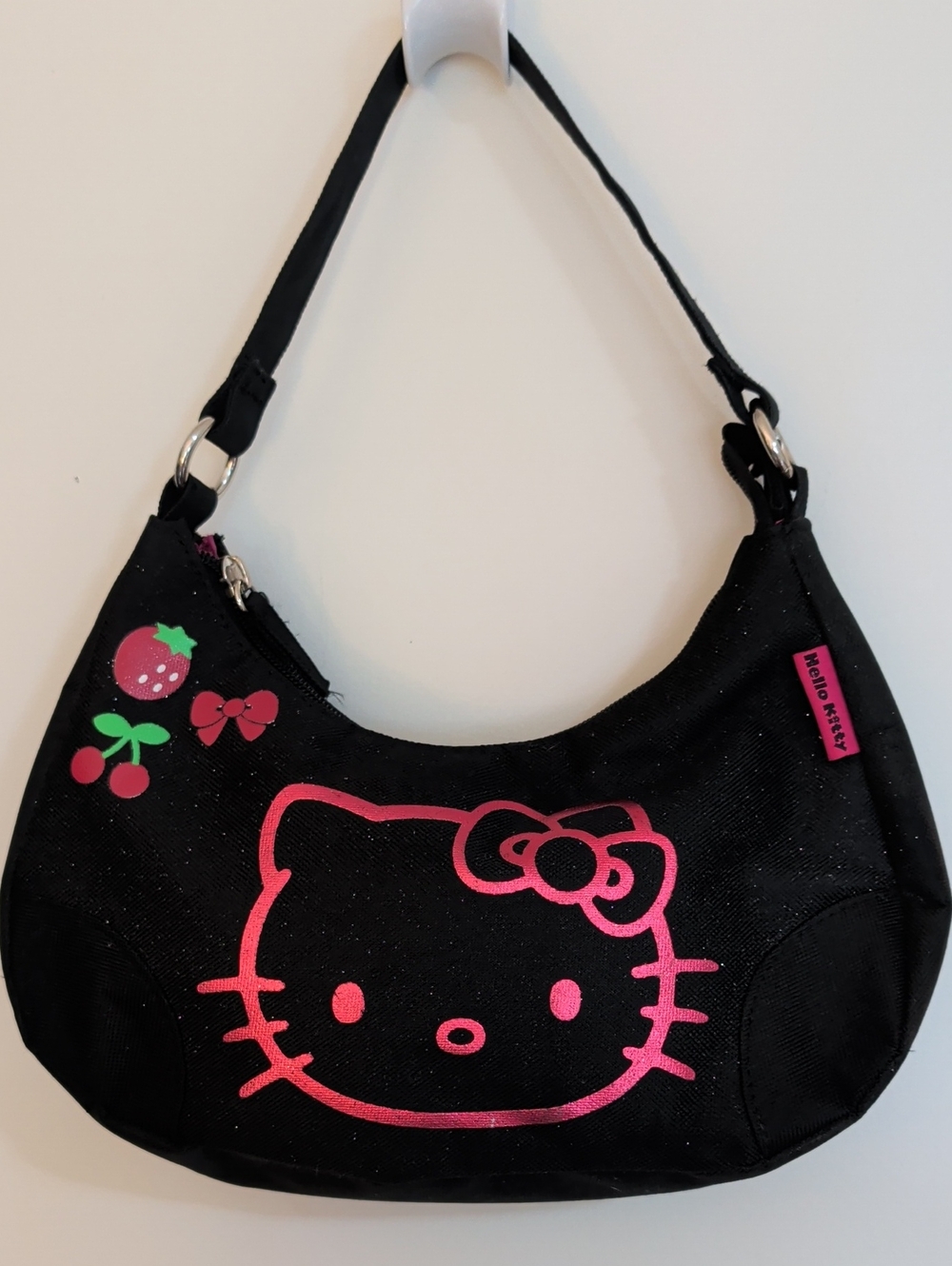 Vintage 2005 Sanrio Hello Kitty Black Canvas Baguette Shoulder Bag